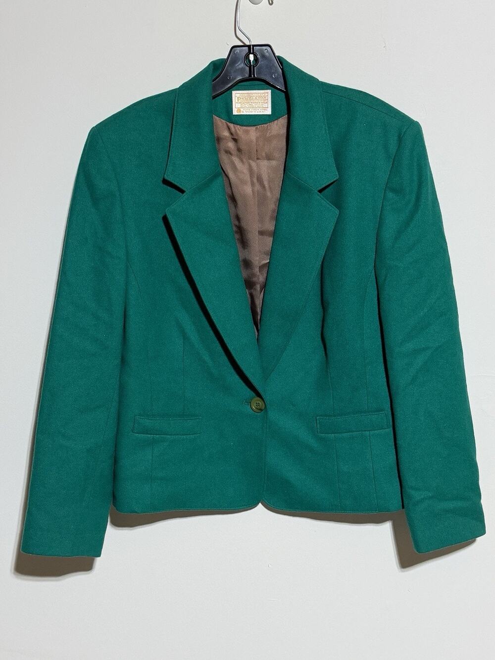Vtg Pendleton Blazer 14 Green Virgin Wool One Button Made USA 80s Old Money